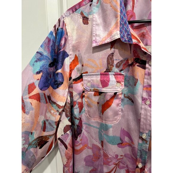 Calvin Klein Womens Floral Button-Up Blouse Watercolor Long Sleeve Sz 2X - Picture 4 of 9